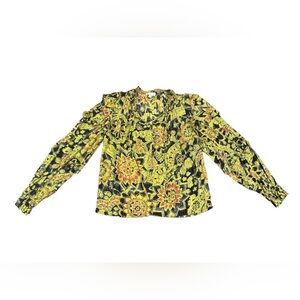 Jennifer & Grace Floral Printed Blouse Yoked Pintucked Tie Detail Size Medium
